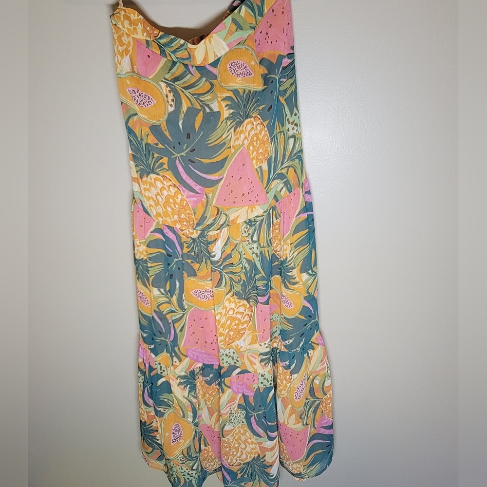 My Danielle Skirt Size Small Pink‎ Orange Tropical Fruit Pineapple Long Tiered